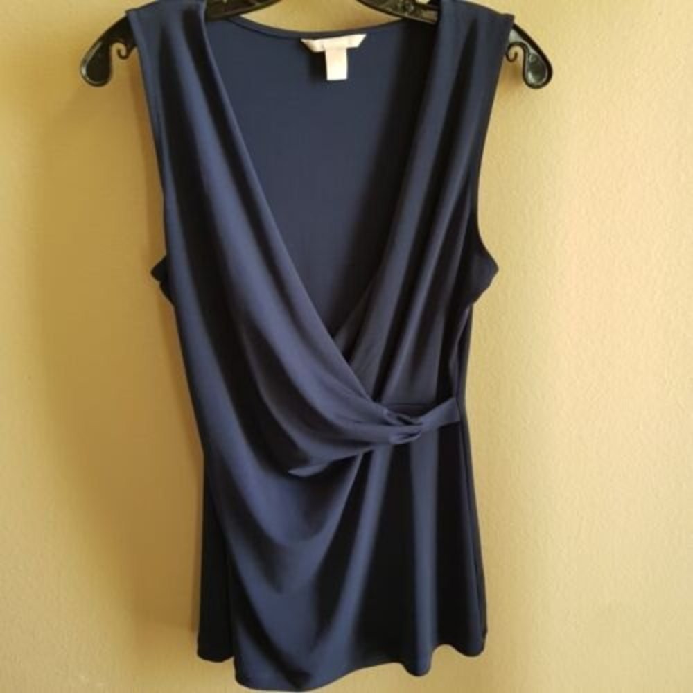 🎉HP🎉 BANANA REPUBLIC Sleeveless Blouse Faux Wrap Tank Top S Ruched Cowl Draped